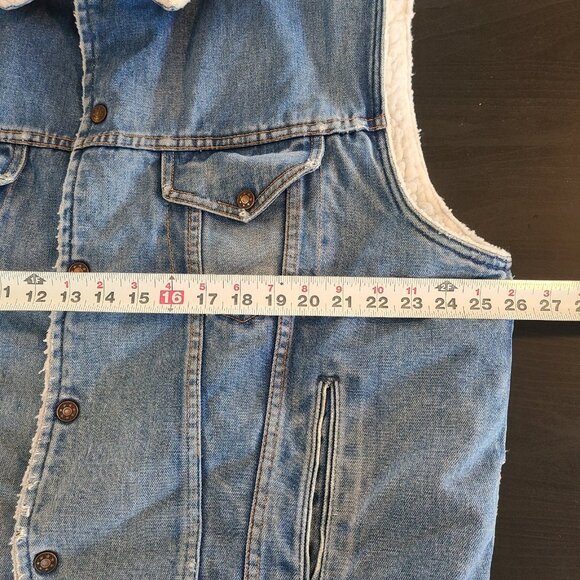 Vintage DeFossi Denim Vest Jean Sherpa Lined Men’s XL Distressed Workwear Grunge - Picture 4 of 7